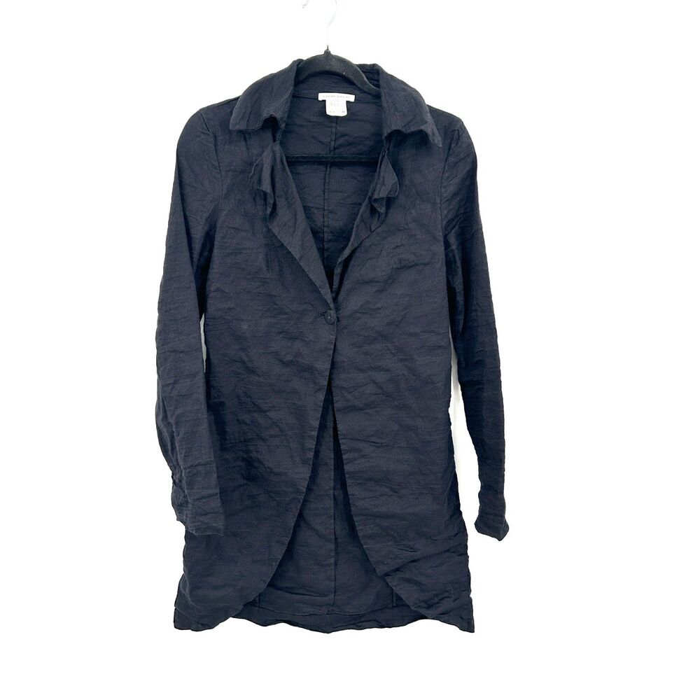 SARAH PACINI Black Crinkle Textured Cotton Metallic Blend Draped Jacket Size 0